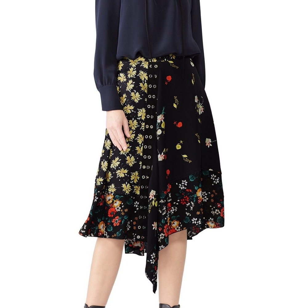 Derek Lam Black Floral Midi Skirt